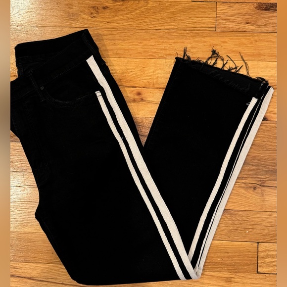 MOTHER Step Fray Insider Crop JEANS Guilty Racer Black White Stripe Size 27 $248 - Picture 4 of 12